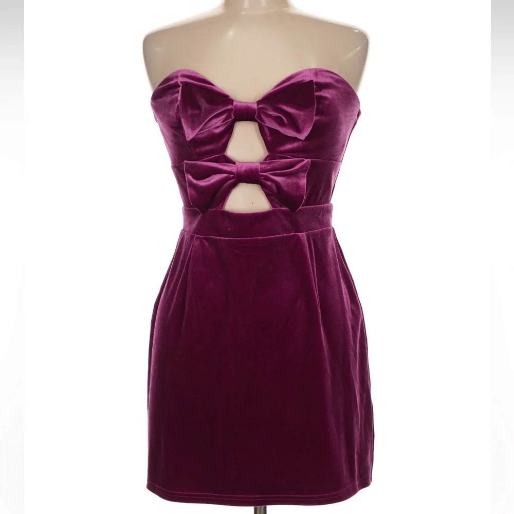 NWT Anthropologie Avec Les Filled Strapless Velvet Mini Dress in Fuchsia Pink - Picture 5 of 7